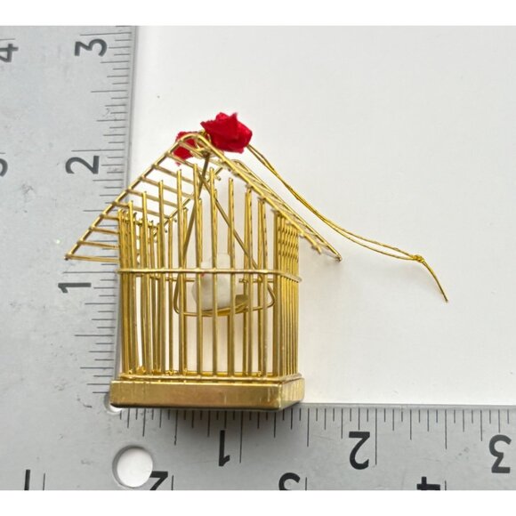 Vintage Gold Tone Miniature Birdcage Christmas Tree Ornament with White Dove - Picture 3 of 7